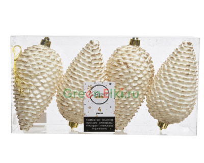 Пластиковая елочная игрушка Шишка заснеженная 120 мм., 4 шт., Kaemingk, арт. 167335