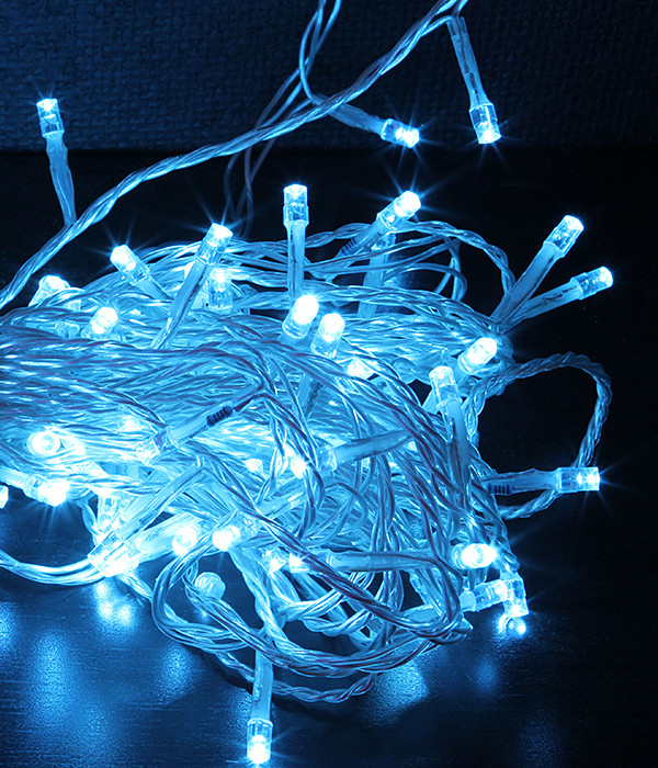 Светодиодная нить, 10 м., 100 LED, 24V, силикон, прозр. пр., небесно голубой, LaitCom, арт. EST100-10-1SB 05-178