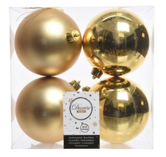 Набор пластиковых шаров 100 мм., золото, глянцевые и матовые, 4 шт.