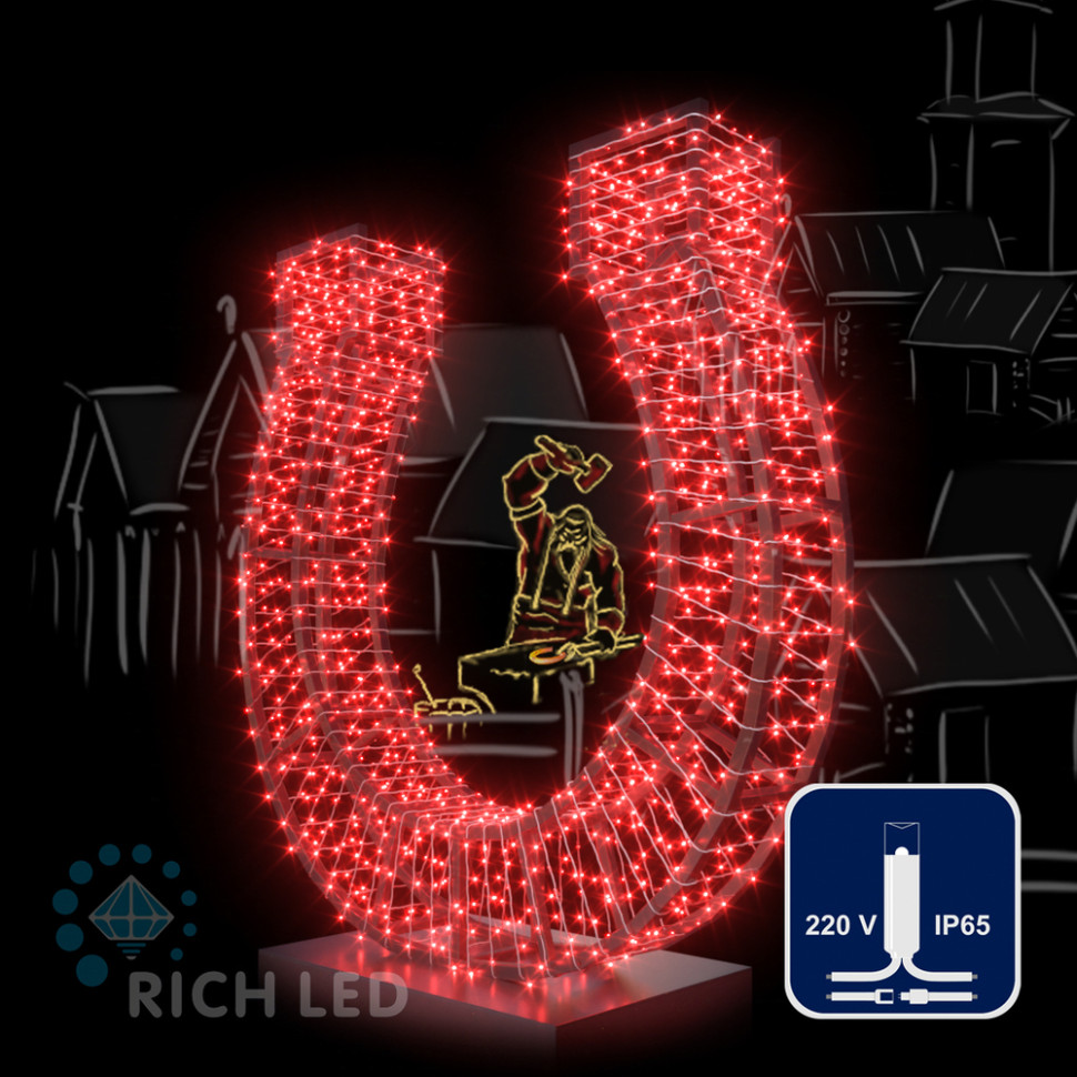 Светодиодная гирлянда Rich LED 10 м, 100 LED, 220 В, соединяемая, влагозащитный колпачок, красная, белый провод, арт. RL-S10C-220V-CW/R