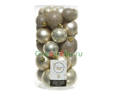 Набор пластиковых шаров Стиль микс 60 мм., жемчужный, 30 шт., Kaemingk, арт. 022906