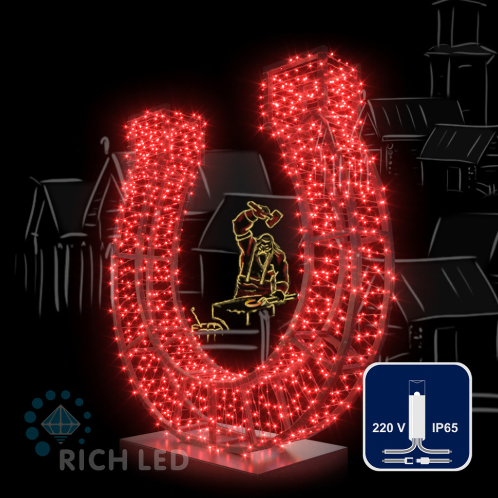 Светодиодная гирлянда Rich LED 10 м, 100 LED, 220 В, соединяемая, влагозащитный колпачок, красная, прозрачный провод, арт. RL-S10C-220V-CT/R