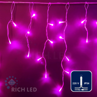 Светодиодная бахрома Rich LED, 3*0.5 м, розовая, прозрачный провод, арт. RL-i3*0.5-T/P