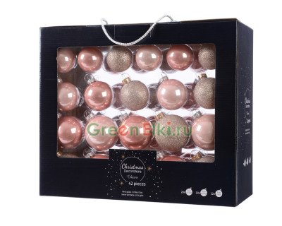 Набор стеклянных шаров Пудровый блеск mix, розовый бутон, 42 шт., Kaemingk, арт. 161792