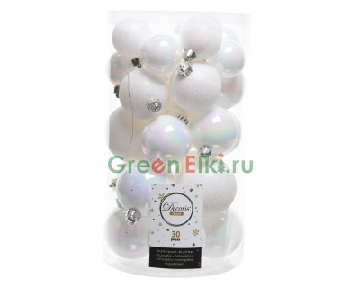 Набор пластиковых шаров Стиль микс 60 мм., белый ирис 30 шт., Kaemingk, арт. 022917