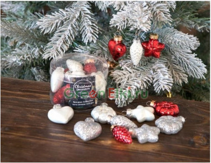 Набор ёлочных украшений Делюкс-Мини-Новогодний Микс, стекло, глянцевые, эмалевые, 12 шт., Kaemingk, арт. 015003