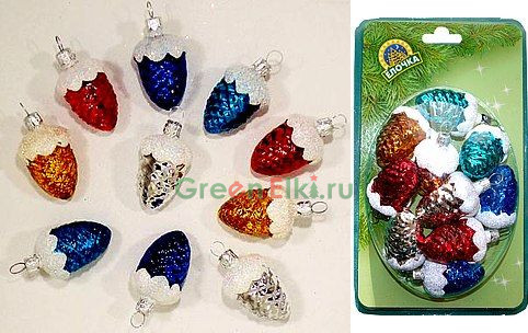 Набор игрушек на елку с ручной росписью Шишки - Малютки, 10 шт., 40 см., Елочка, арт.  С 297