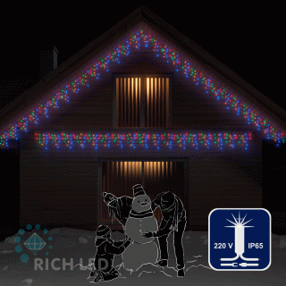 Светодиодная бахрома Rich LED, 3*0.5 м, влагозащитный колпачок, мерцающая, мульти, белый провод, арт. RL-i3*0.5F-CW/M