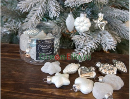 Набор ёлочных украшений Делюкс-Мини-Снежная Сказка, стекло, глянцевые, эмалевые, 12 шт., Kaemingk, арт. 164726