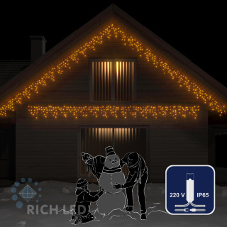Светодиодная бахрома Rich LED, 3*0.5 м, влагозащитный колпачок, мерцающая, желтая, белый провод, арт. RL-i3*0.5F-CW/Y