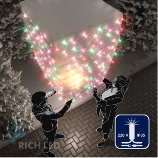Светодиодная гирлянда Rich LED 10 м, 100 LED, 220 В, соединяемая, влагозащитный колпачок, мульти, мерцающая, белый провод, арт. RL-S10CF-220V-CW/RGP