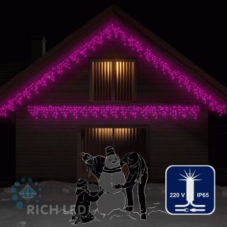 Светодиодная бахрома Rich LED, 3*0.5 м, влагозащитный колпачок, мерцающая, розовая, белый провод, арт. RL-i3*0.5F-CW/P
