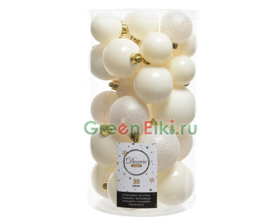 Набор пластиковых шаров Стиль микс 60 мм., белый пух, 30 шт., Kaemingk, арт. 022931