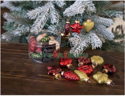 Набор ёлочных украшений Делюкс-Мини-Новогодняя Классика, стекло, глянцевые, эмалевые, 12 шт., Kaemingk, арт. 015008