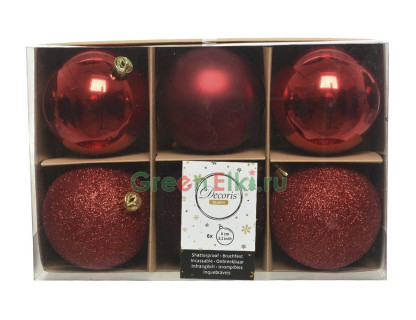 Набор пластиковых шаров New Year MIX 80 мм., красный, бордовый, 6 шт., Kaemingk, арт. 023572