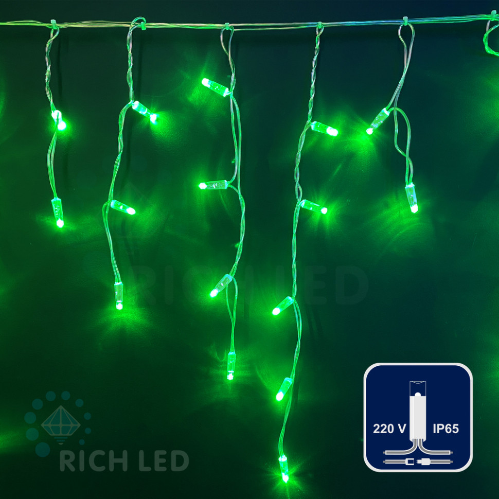 Светодиодная бахрома Rich LED, 3*0.5 м, влагозащитный колпачок, мерцающая, зеленая, белый провод, арт. RL-i3*0.5F-CW/G