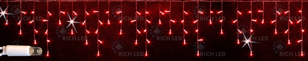 Светодиодная бахрома Rich LED, 3*0.5 м, красная, мерцающая, белый резиновый провод, арт. RL-i3*0.5F-RW/R
