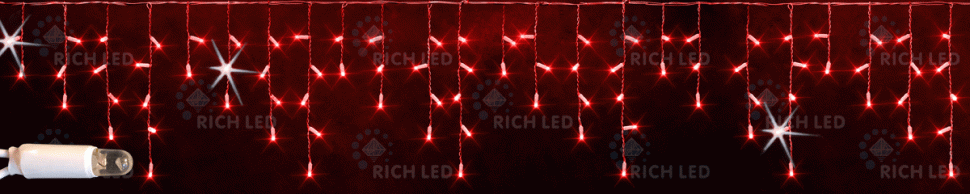 Светодиодная бахрома Rich LED, 3*0.5 м, красная, мерцающая, белый резиновый провод, арт. RL-i3*0.5F-RW/R
