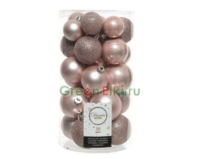 Набор пластиковых шаров Стиль микс 60 мм., красновато-розовый, 30 шт., Kaemingk, арт. 022937