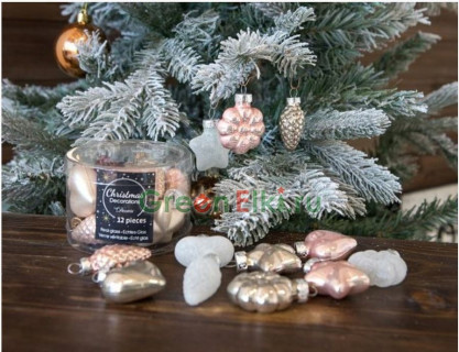 Набор ёлочных украшений Делюкс-Мини-Нежность, стекло, глянцевые, эмалевые, 12 шт., Kaemingk, арт. 164729