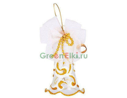 Елочное украшение Колокольчик Узорный 8,5 см., белый, Елочка, арт. С 1581