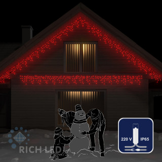 Светодиодная бахрома Rich LED, 3*0.5 м, влагозащитный колпачок, мерцающая, красная, белый провод, арт. RL-i3*0.5F-CW/R
