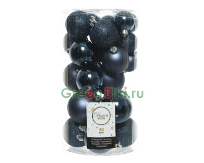 Набор пластиковых шаров Стиль микс 60 мм., синий, 30 шт., Kaemingk, арт. 022991