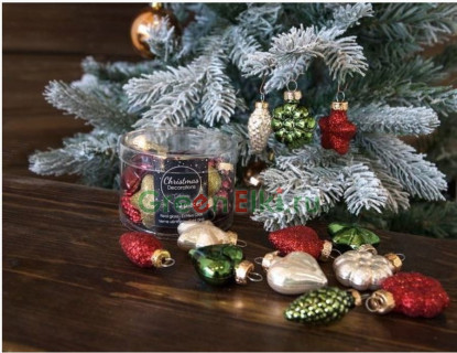 Набор ёлочных украшений Делюкс-Мини-Праздничный, стекло, глянцевые, эмалевые, 12 шт., Kaemingk, арт. 164730