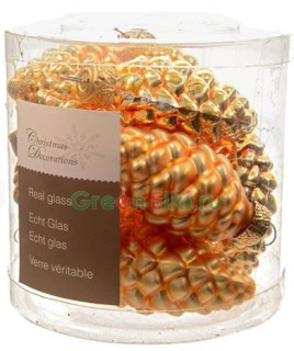 Набор игрушек на елку Шишки стеклянные, эмалевые и матовые, золото, 60 мм., 12 шт., KAEMINGK, арт. 010167