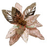 Елочное украшение Пуансеттия канди с золотыми листьями 29 см., нежно-розовый, золото, глиттер Kaemingk, арт. 169408