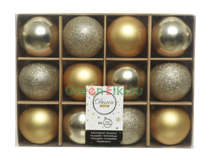 Набор пластиковых шаров New Year MIX 60 мм., золото, шампань, 12 шт., Kaemingk, арт. 173961