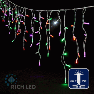 Светодиодная бахрома Rich LED, 3*0.5 м, влагозащитный колпачок, мерцающая, мульти, белый провод, арт. RL-i3*0.5F-CW/RGP