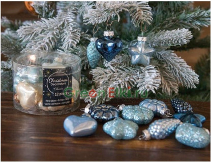 Набор ёлочных украшений Делюкс-Мини-Лазурный Микс, стекло, глянцевые, эмалевые, 12 шт., Kaemingk, арт. 164731