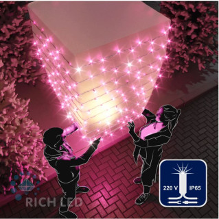 Светодиодная гирлянда Rich LED 10 м, 100 LED, 220 В, соединяемая, влагозащитный колпачок, розовая, мерцающая, белый провод, арт. RL-S10CF-220V-CW/P