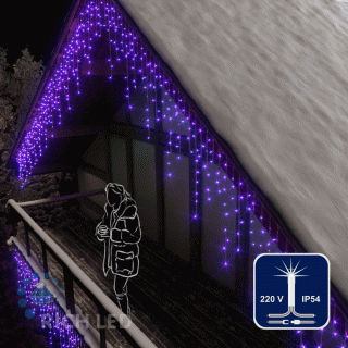 Светодиодная бахрома Rich LED, 3*0.9 м, фиолетовая, мерцающая, прозрачный провод, арт. RL-i3*0.9F-T/V