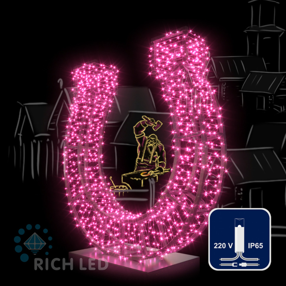 Светодиодная гирлянда Rich LED 10 м, 100 LED, 220 В, соединяемая, влагозащитный колпачок, розовая, прозрачный провод, арт. RL-S10C-220V-CT/P