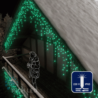 Светодиодная бахрома Rich LED, 3*0.9 м, влагозащитный колпачок, мерцающая, зеленая, белый провод, арт. RL-i3*0.9F-CW/G