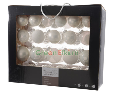 Набор стеклянных шаров Белоснежный mix, белый, 42 шт, Kaemingk, арт. 149254