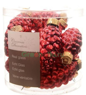 Набор игрушек на елку Шишки стеклянные, эмалевые и матовые, красные,  60 мм., 12 шт., KAEMINGK, арт. 010170