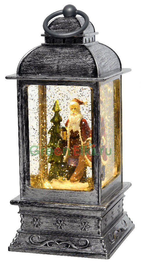Светодиодный фонарь Античный - Санта, 16*24 см., 2 лампы LED, батарейки, темно-серый, Kaemingk, арт. 480175-санта