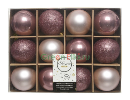 Набор пластиковых шаров New Year MIX 60 мм., розовый бархат, нежно-розовый, 12 шт., Kaemingk, арт. 023575