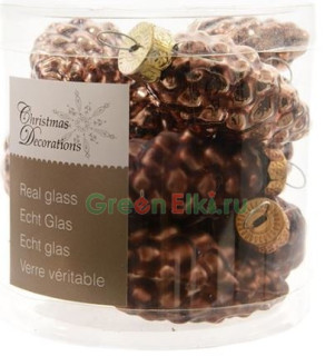 Набор игрушек на елку Шишки стеклянные, эмалевые и матовые, трюфель, 60 мм., 12 шт., KAEMINGK, арт. 012333