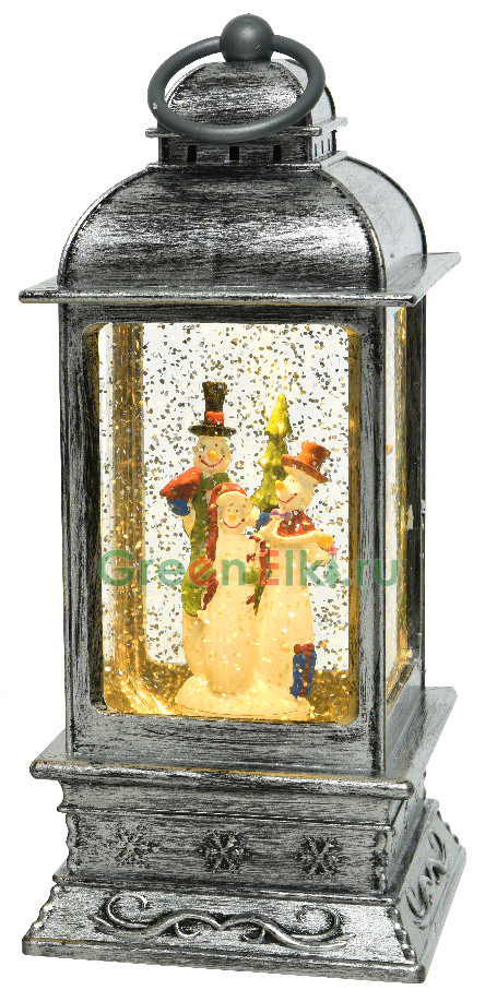 Светодиодный фонарь Античный -  Снеговик, 16*24 см., 2 лампы LED, батарейки, темно-серый, Kaemingk, арт. 480175-снеговик