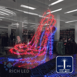 Светодиодная гирлянда Rich LED 10 м, 100 LED, 220 В, соединяемая, мерцающая, красная, прозрачный провод, арт. RL-S10CF-220V-T/R
