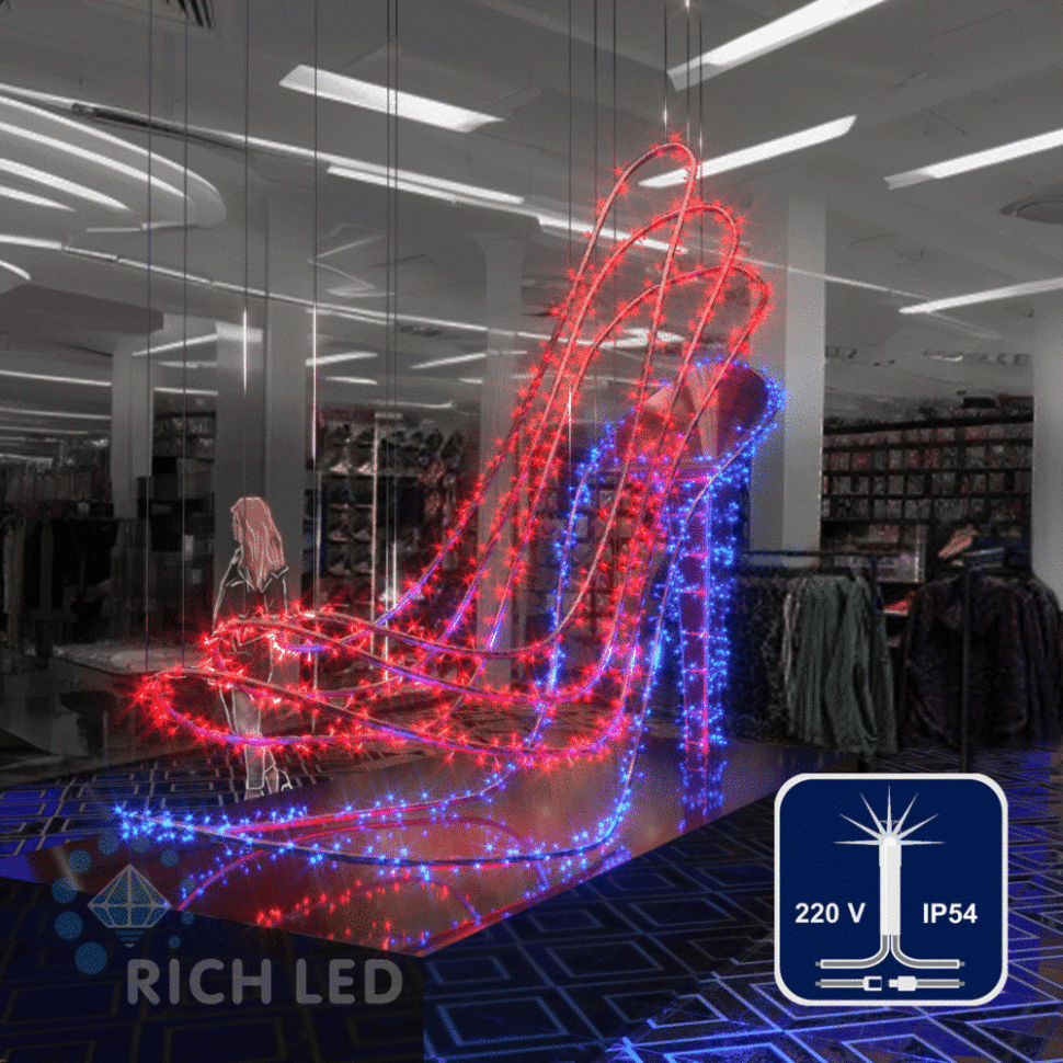 Светодиодная гирлянда Rich LED 10 м, 100 LED, 220 В, соединяемая, мерцающая, красная, прозрачный провод, арт. RL-S10CF-220V-T/R