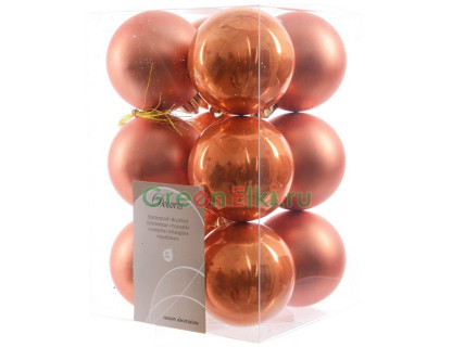 Набор пластиковых шаров 60 мм., оранжевый, 12 шт., mix, Kaemingk, арт. 906424