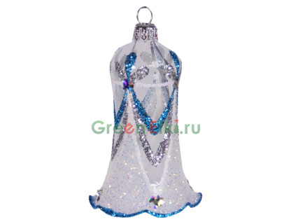 Елочное украшение Колокольчик Элегантный 8,2 см., бело-голубой, Елочка, арт.  С 2011-голубой