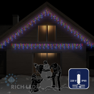 Светодиодная бахрома Rich LED, 3*0.5 м, влагозащитный колпачок, мульти, прозрачный провод, арт. RL-i3*0.5-CT/M