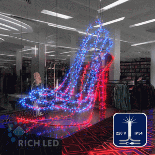 Светодиодная гирлянда Rich LED 10 м, 100 LED, 220 В, соединяемая, мерцающая, синяя, прозрачный провод, арт. RL-S10CF-220V-T/B
