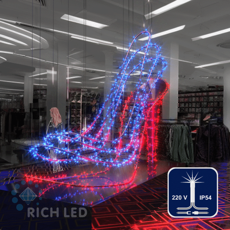 Светодиодная гирлянда Rich LED 10 м, 100 LED, 220 В, соединяемая, мерцающая, синяя, прозрачный провод, арт. RL-S10CF-220V-T/B